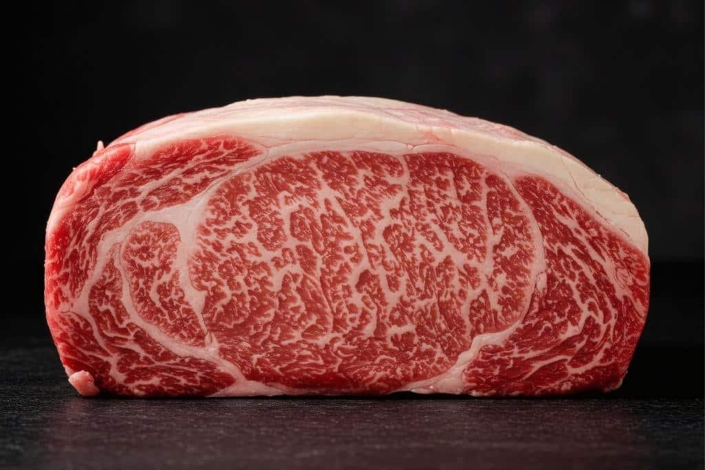 ¿Qué es el wagyu? Imagen de carne Wagyu ¿Qué es el wagyu? Corte de carne Wagyu con marmoleado intenso.